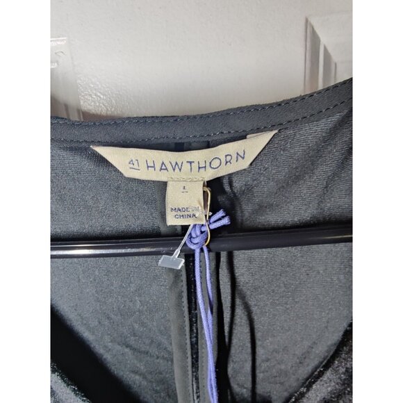 41 Hawthorne Velvet Black Cap-Sleeve V-Neck Stretch Pullover Top L NWT - Picture 3 of 5